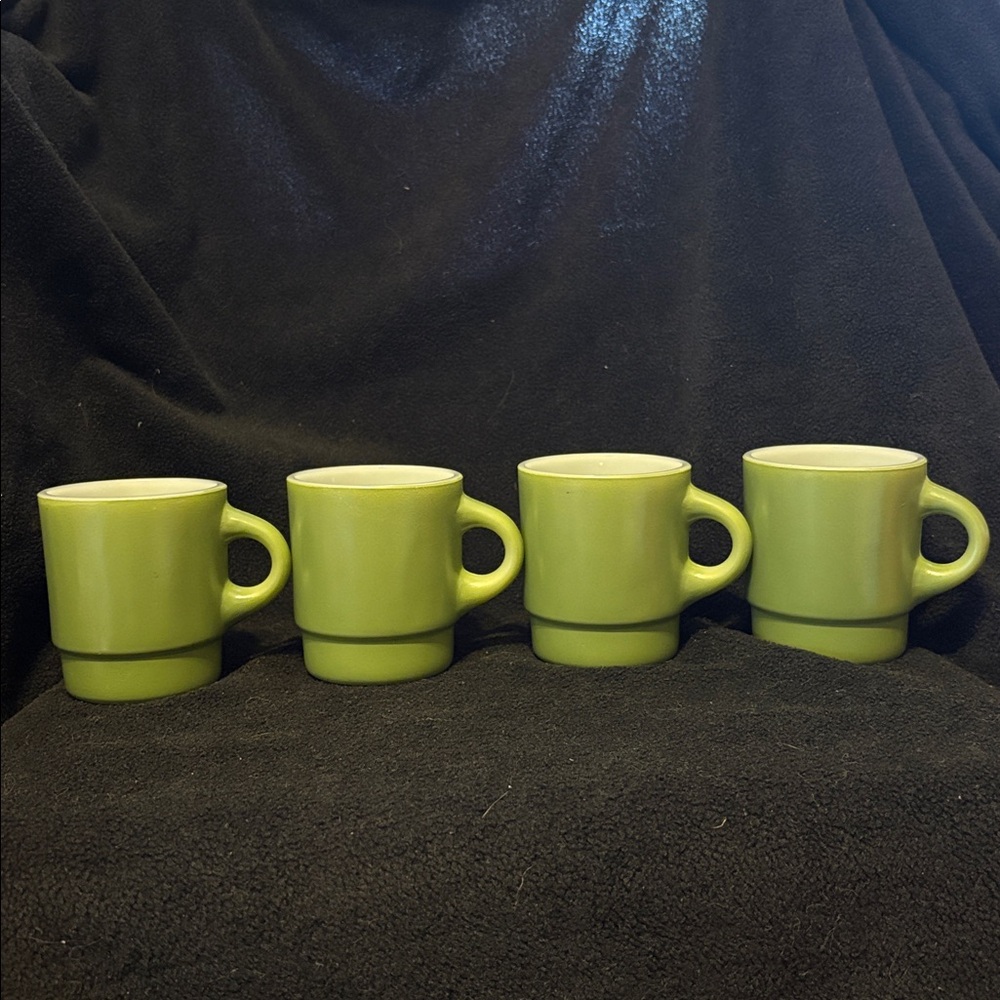 Vintage Fire King C-Handle- Avocado Green Coffee Cups Set of 4